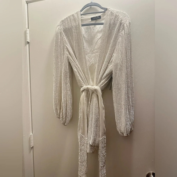 NWT | Retrofete Gabrielle Robe White Sequin Mini Dress Medium Bridal - Picture 2 of 5